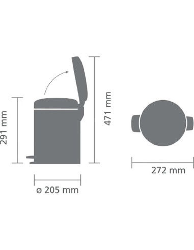 BRABANTIA 112942 Pedal Bin Newicon, 5 litara, kanta za otpad, metallic mint