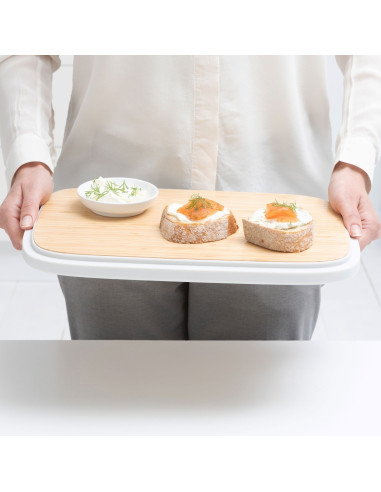 BRABANTIA 128288 Nic Bread Bin, kutija za kruh sa podloškom za rezanje, svijetlo siva