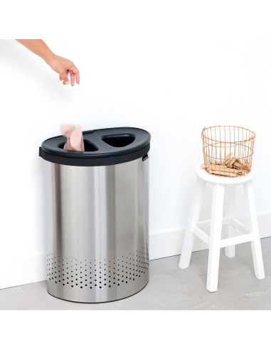 BRABANTIA 105029 kanta za spremanje prljavog rublja 55 litara, matt inox/crno sivi poklopac