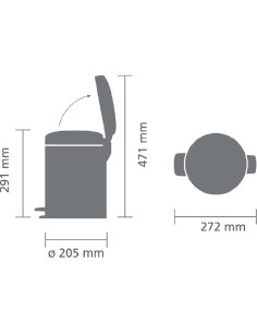 BRABANTIA 126284 Pedal Bin Newicon, 5 litara, kanta za otpad, mineral concrete siva 2
