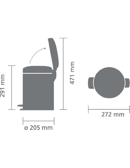 BRABANTIA 126284 Pedal Bin Newicon, 5 litara, kanta za otpad, mineral concrete siva