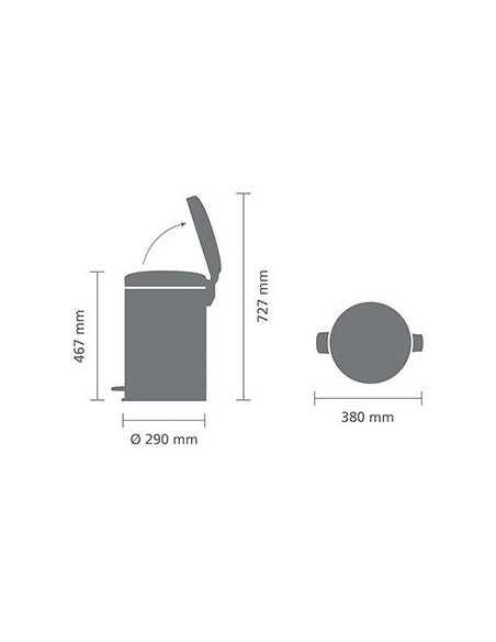 BRABANTIA 119163  Pedal Bin Newicon, 20 litara, kanta za otpad, mineral concrete siva