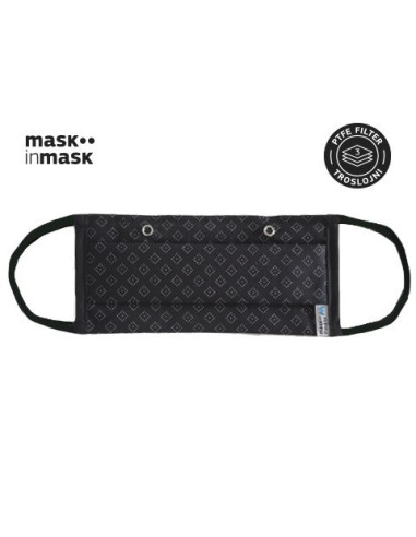 PTFE MASK in MASK, višekratna maska s troslojnim PTFE filterom, crna s rombovima