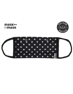 PTFE MASK in MASK, višekratna maska s troslojnim PTFE filterom, crna s bijelim točkicama