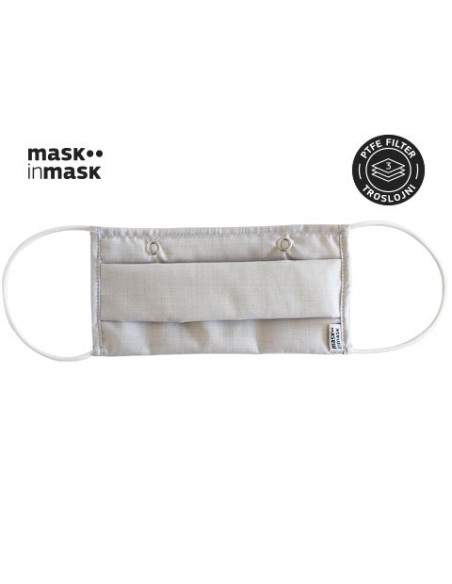 PTFE MASK in MASK, višekratna maska s troslojnim PTFE filterom, svijetlo siva