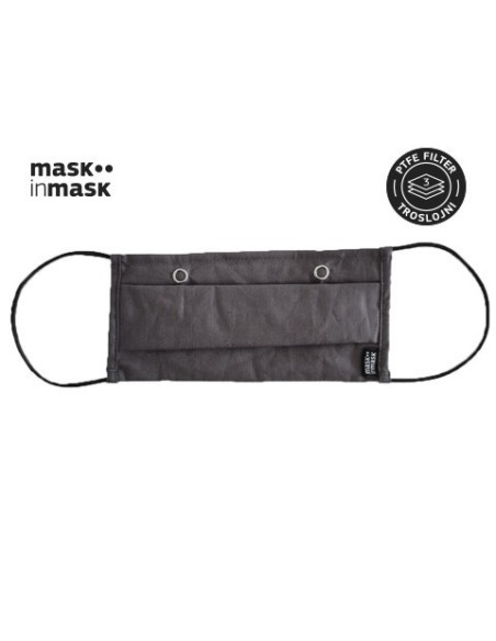 PTFE MASK in MASK, višekratna maska s troslojnim PTFE filterom, antracit